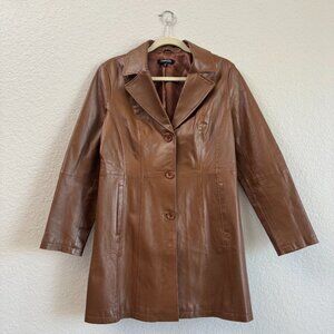 Chadwicks of Boston 100% Leather Trench Coat – Brown – Size 10